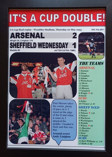 Arsenal 2 Sheffield Wednesday 1 - 1993 FA Cup final replay - souvenir print - Picture 1 of 5