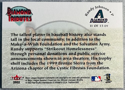 Randy Johnson 2002 Fleer Tradition Diamond Tributes #11 Diamondbacks - Picture 2 of 2