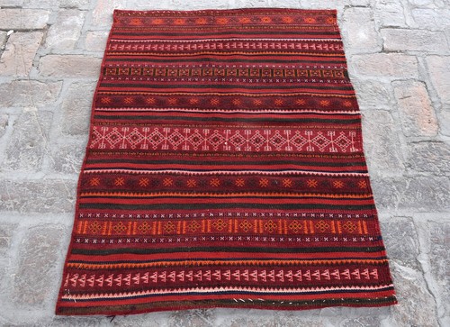 Handgewebter Afghan Maldari Area Kelim Teppich 3x4 Rot Geometrisch Tribal Klein Wollteppich - Bild 2 von 11