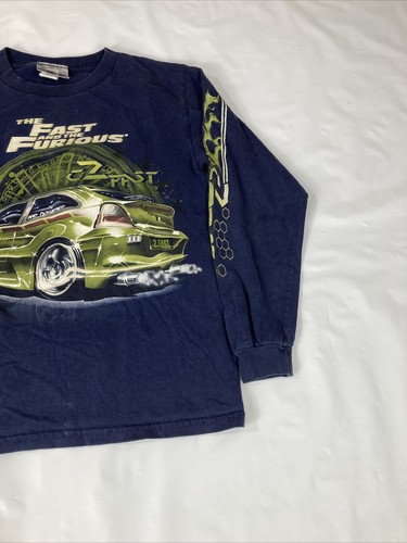 VTG The Fast & Furious Youth Long Sleeve Shirt Sz M Blue USA Made Vin Diesel - Picture 4 of 7