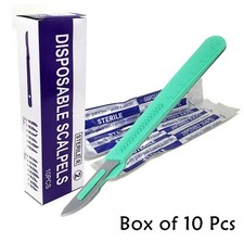 10 pcs DISPOSABLE STERILE SURGICAL SCALPELS #23 WITH GRADUATED PLASTIC HANDLE