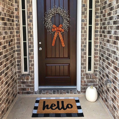 Outdoor Doormat 3'x2' Washable Black/White Plaid Cotton Porch Entry Rug - Picture 2 of 8