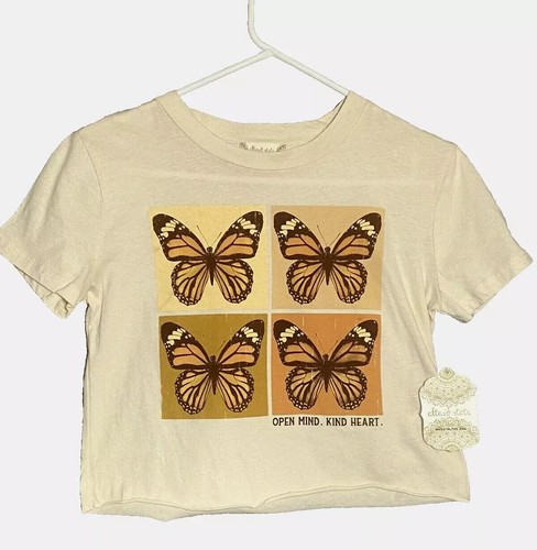 Altar'd State Graphic Crop T-Shirt Top Women’s X Small Beige w/Butterflys NWT