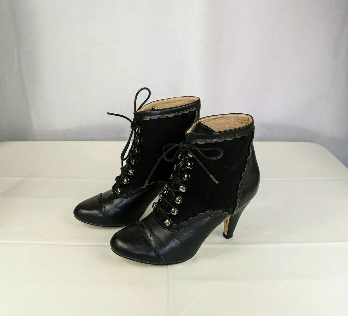 Dolce Nome Black Lace Up Ankle Boots Heels Shoes Women s Size 40 Booties Cosplay
