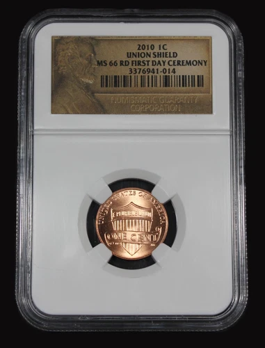 2010 P LINCOLN CENT PENNY UNION SHIELD NGC MS66RD FIRST DAY CEREMONY 3376941-014