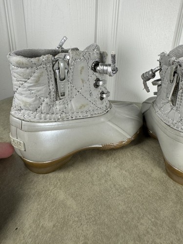 Sperry Silver Saltwater Duck Rain Boots Toddler Lace Up Metallic Size 6m - Picture 5 of 8