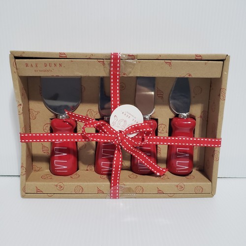 Rae Dunn By Magenta Weihnachten FA LA LA Rot Käsemesser Set NEU 4 Stück - Bild 8 von 15