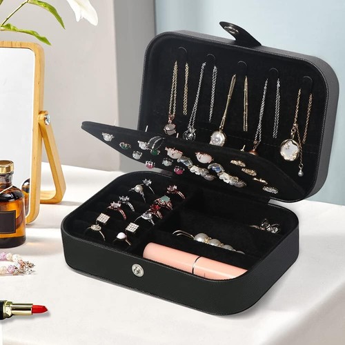 Travel Jewelry Box, Small Organizer Boxes for Women Girls, All Black - Picture 3 of 8