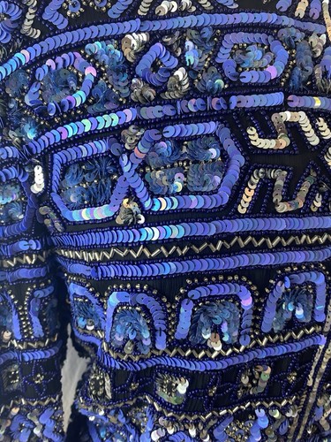 Papell Boutique Y2K Beaded Sequin Cocktail Jacket Blue/Black Multi Size 14 W - 第 8/10 張圖片