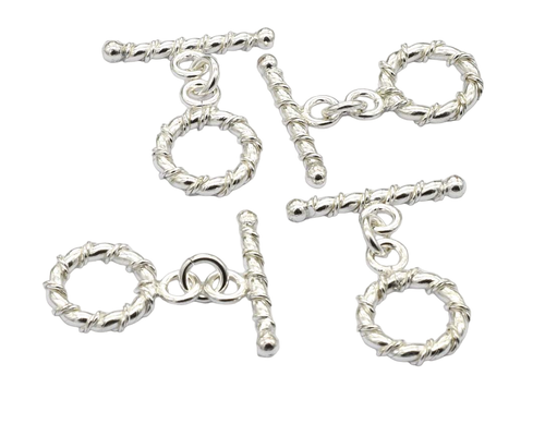 4 SET 13X23MM SOLID COPPER BALI TOGGLE CLASP STERLING SILVER PLATED 536 ATL-59 - Picture 2 of 5