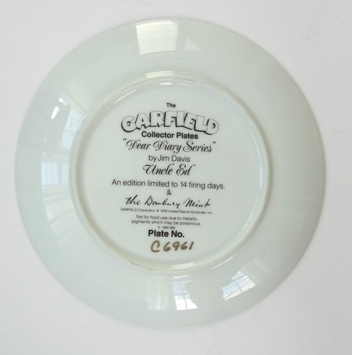 Plato de la serie Garfield Danbury 1990 como nuevo Dear Diary - Imagen 2 de 2