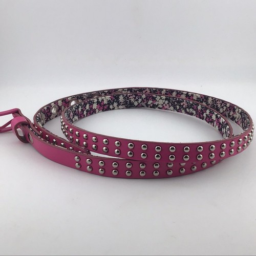 Belt Pink & SilverT Studs Floral Inside Adjustable 45” Metal Buckle Narrow With - Picture 2 of 4
