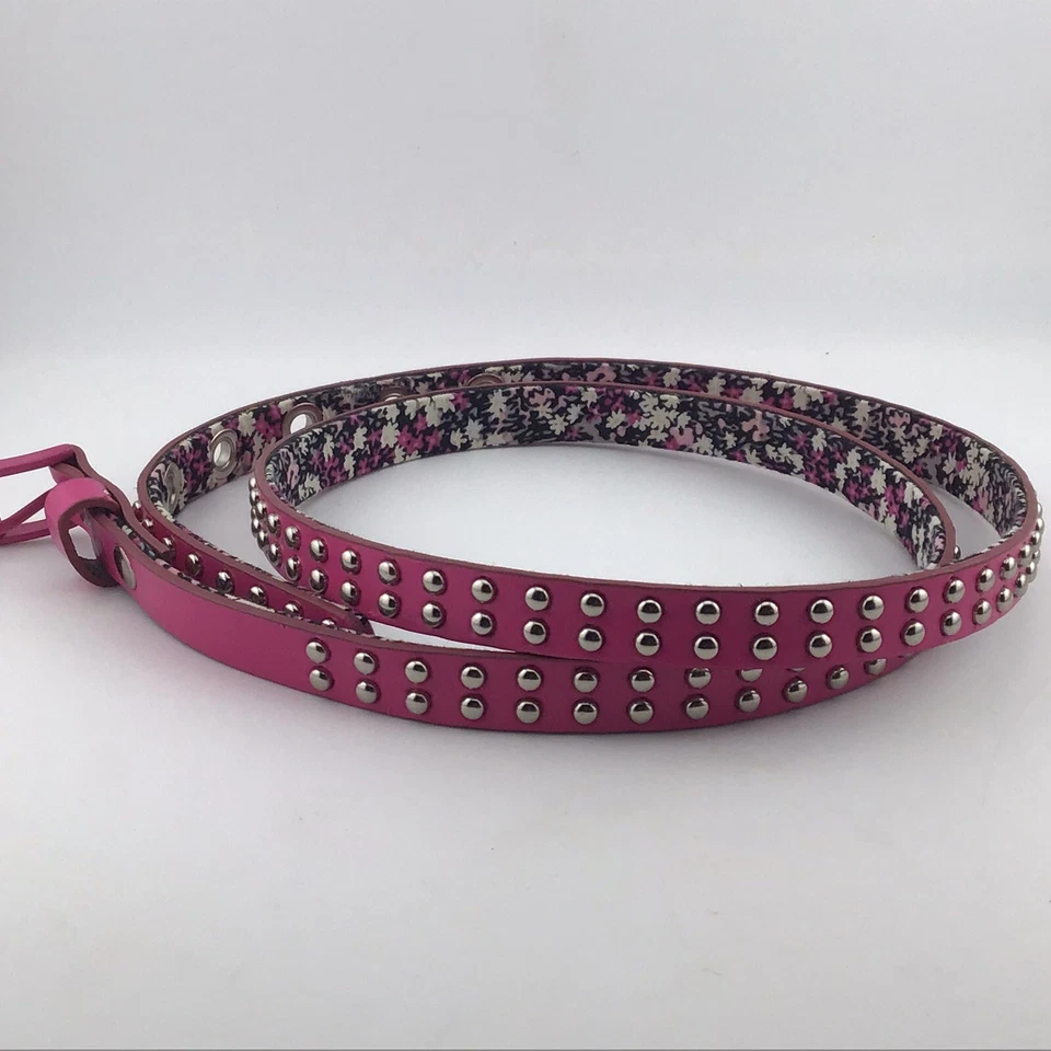 "Cinturón rosa y plata tachuelas florales interiores ajustables 45"" hebilla de metal estrecha con" Foto 2 de 4