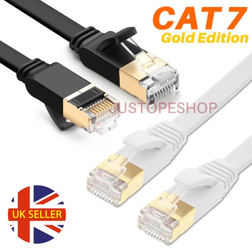 CAT7 Network Ethernet Cable Flat RJ45 SSTP 10Gbps Gigabit Ultra-Thin Patch LAN - Afbeelding 1 van 12