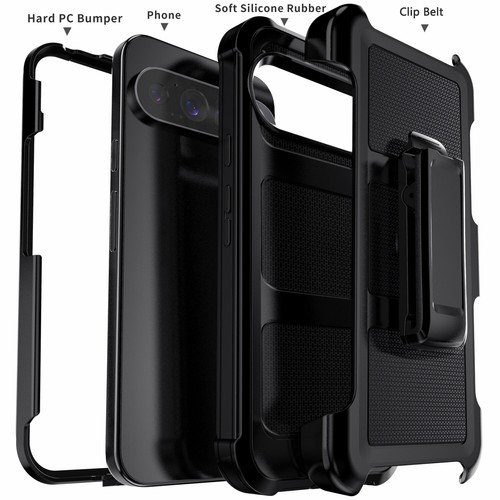 For Google Pixel 10/10 Pro/10 Pro XL Hybrid Rugged Case Cover Black / Belt Clip - Picture 3 of 41