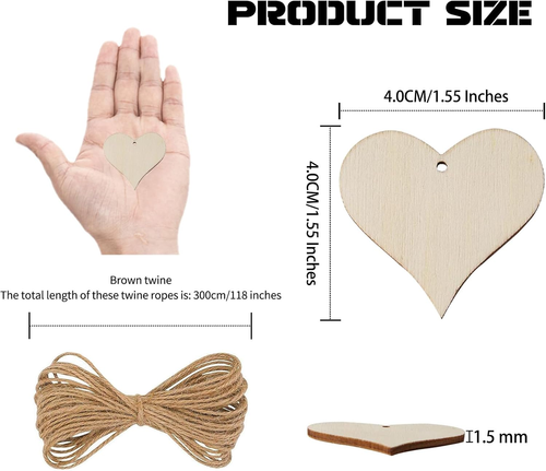 Wooden Hearts for Crafts, 100 Pcs 1.57 Inch Rustic Unfinished Wood Craft Kit wit - Picture 2 of 12
