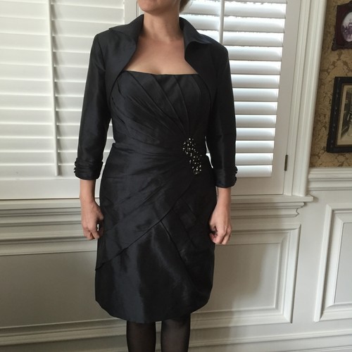 Black Strapless Silk Evening Dress Suit 2 pc sz 12 (fits like a 10) Mon Cheri - Picture 12 of 12