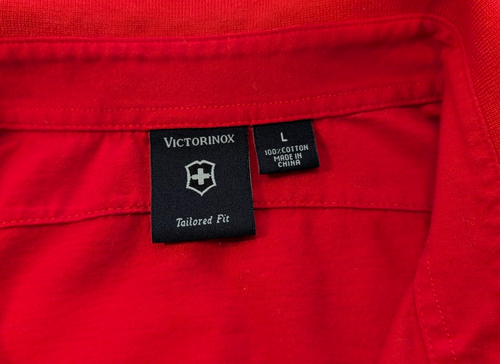 Victorinox Polo Shirt Mens Large Red Pique Cotton Logo Short Sleeve Swiss Army - Picture 5 of 11
