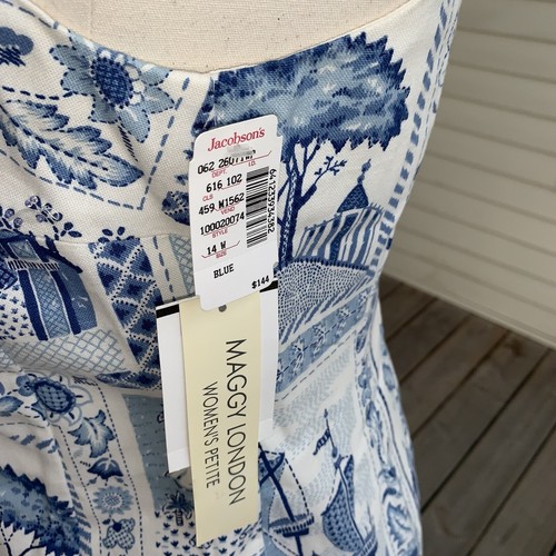 Maggy London Beaded Sheath Dress 14 Petite Delft Blue Moghul Indian Theme NWT - Picture 11 of 12