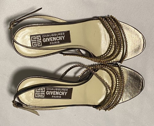 Givenchy Jeweled Bronze Sandal Heels Ankle Strap Buckle Women Shoes 6.5M Italy - Picture 8 of 24