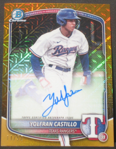 YOLFRAN CASTILLO 2025 Bowman Chrome Mega Box Gold Autograph Rookie (11/50) Texas - Picture 1 of 2