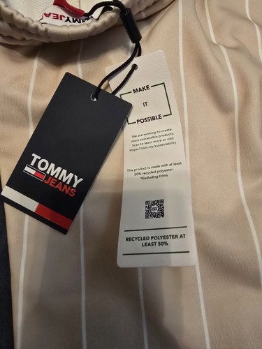 $99.50...Tommy Jeans size XL Striped Track Pants Beige/White. - Picture 8 of 9