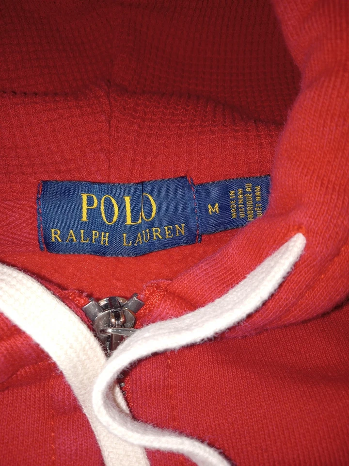Polo Ralph Lauren Sudadera con Capucha con Cremallera Para Hombre Talla Mediana Roja Sudadera Azul Poni Foto 2 de 3