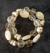 MCM Style White Opaque Frosted Glass Acrylic Bead Statement Bracelets Set Of 2