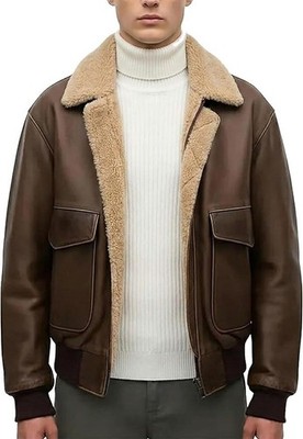 Men's Bomber B3 RAF Brown Flying Aviator Fur Irvin Real Shearling Leather Jacket