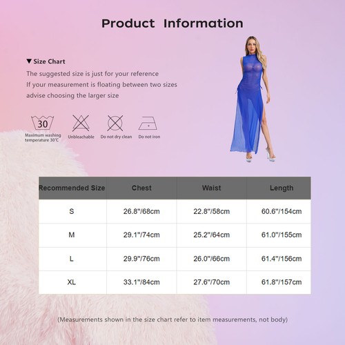 Damen Maxi Party Cover Up Hawaii Kleid Transparent Rundhals Badeanzug Ärmellos - Bild 20 von 67