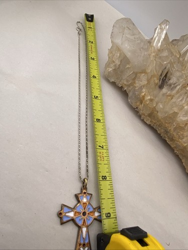 Vintage French Enameled Copper Cross With Sterling Italian Chain - Picture 8 of 12