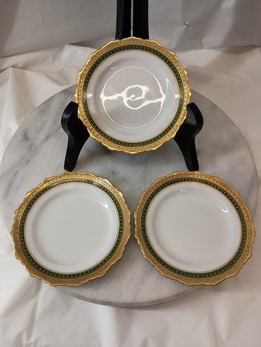 3er Set Vintage CM HR German 4,5 Zoll Porzellan Teller Grün Goldrand