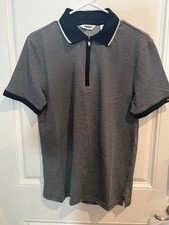 DKNY Polo Shirt Zip Collar Gray Black White Men's Size Small DK15PL2004