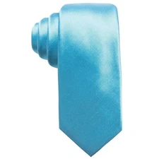 RYAN SEACREST DISTINCTION Aqua Blue Solid Silk Blend Slim Tie Bar Tie