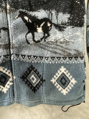 Vintage 90s Fleece Jacket Wild Horses Sz L Mazmania USA All Over Print Deep Pile - Picture 4 of 18