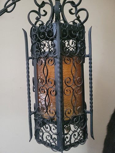 2 RARE Wrought Iron Spanish Revival Swag Lamp 17" X 7" With Arms And Support - Picture 3 of 11