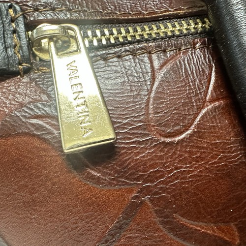 VTG Valentina Brown Embossed Floral Genuine Leather Handbag Made In Italy! READ - Picture 5 of 15