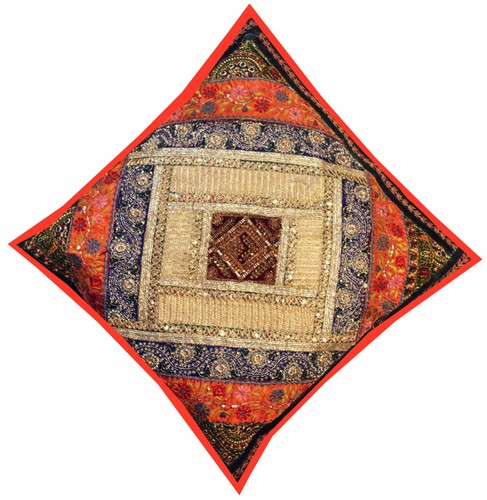 24" ETHNIC ART DÉCOR HUGE SARI BEADS MOTI THROW FLOOR BED CUSHION PILLOW COVER - Picture 4 of 8
