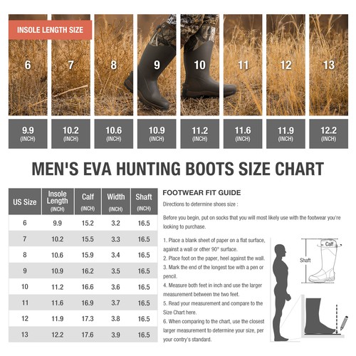 HISEA Men Adjustable Hunting Boot Waterproof Rain Boot Mud Work Boot Black-US 12 - Picture 2 of 11