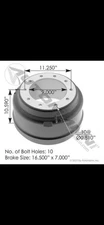 Automann 151.6711 Brake Drum, 16.500 In. X 7.000 In. FREE QUICK SHIPPING