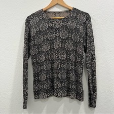 Nygard Sz M Silk Blend Metallic Black Medallion L/S Stretch Sweater