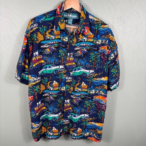 Big Dogs Men's Size S/M Colorful Dogs Vintage Classic Cars Trees Button Up Shirt - Picture 10 of 12
