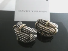 David Yurman Three Row Rope Sterling 925 & 14k Yellow Gold Omega Earrings