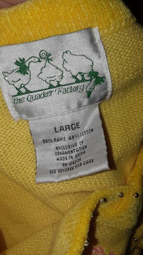 Ladies Quacker Factory Yellow Pink Sequin Beaded Butterfly Sweater Size Large - Picture 4 of 4