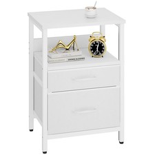 YMYNY White Bedside Table Bedroom Bedside Cabinet with 2 Fabric Drawers Open