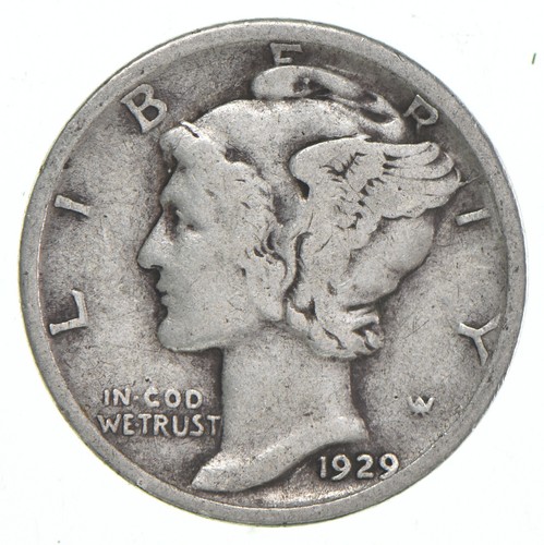 VG+ 1929 Mercury 90% Silver Dime - 第 1/5 張圖片