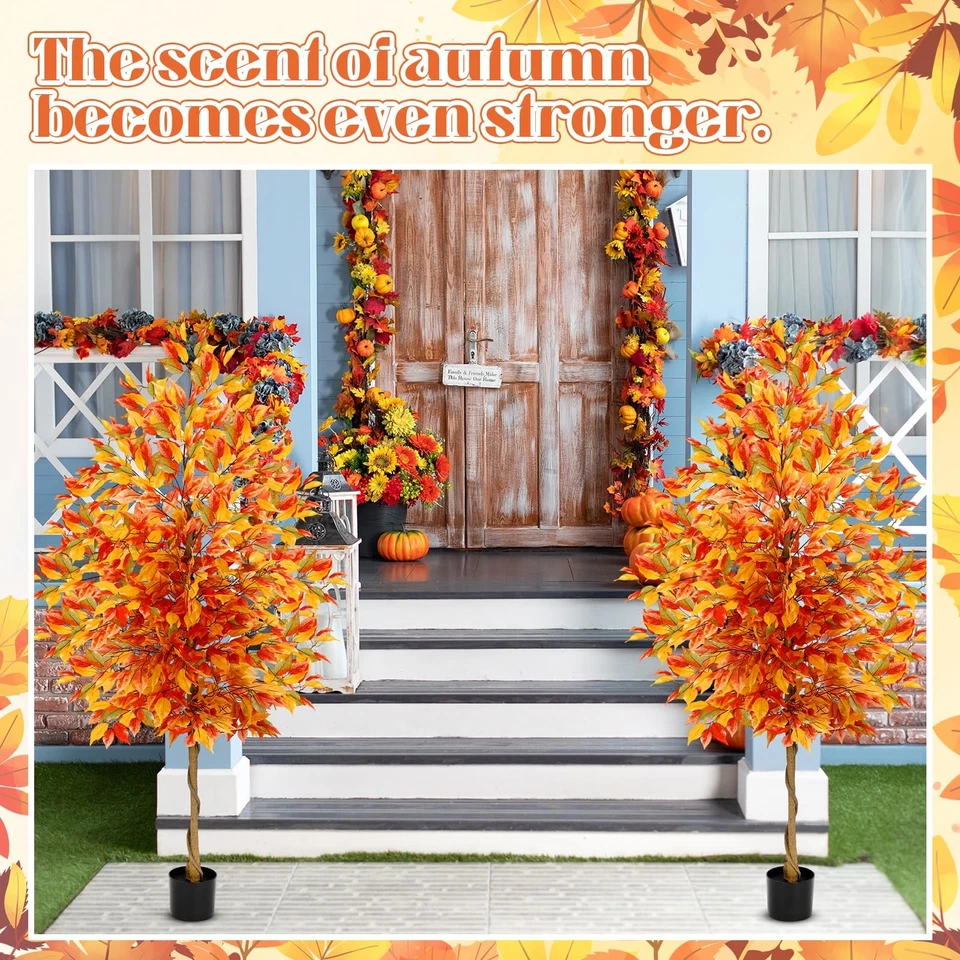 6-футовое осеннее эвкалиптовое дерево с легкой струной искусственный осенний фикус шелковый лист... - Изображение 3 из 4