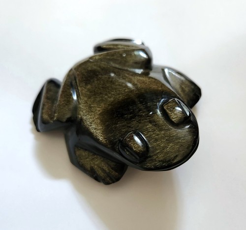 Vintage 4" geschnitzt Gold-Glanz schwarz Obsidian Stein Frosch Figur Mexiko - Bild 2 von 12