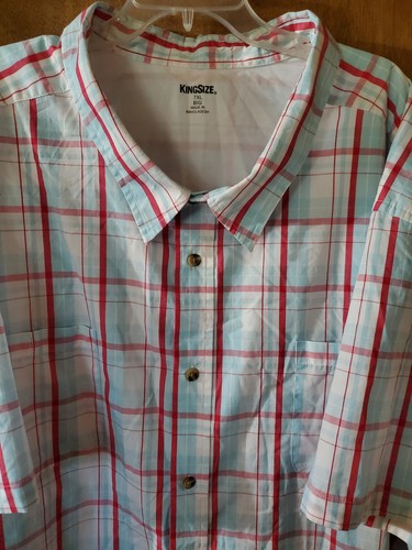 BIG MEN'S KINGSIZE PLAID SHIRT Size 7XL BIG Button Up Short Sleeve Pockets Slits - Imagen 2 de 8