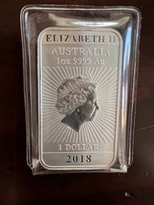2018 $1 Australia 1 oz Silver .9999 Dragon Bar Queen Elizabeth II By Perth Mint